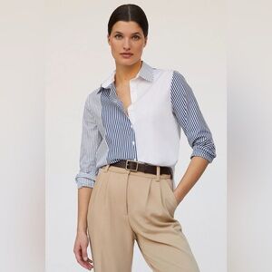 Harshman Blue & White Aurora Stripe Button Down Long Sleeve Shirt Size Small